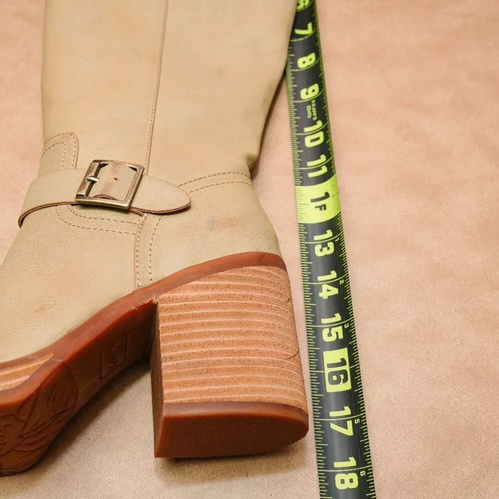 Korks Wmn Karelyn Distress Cream Wide Calf Faux Leather Block Heel Boots 6.5 - Picture 7 of 8